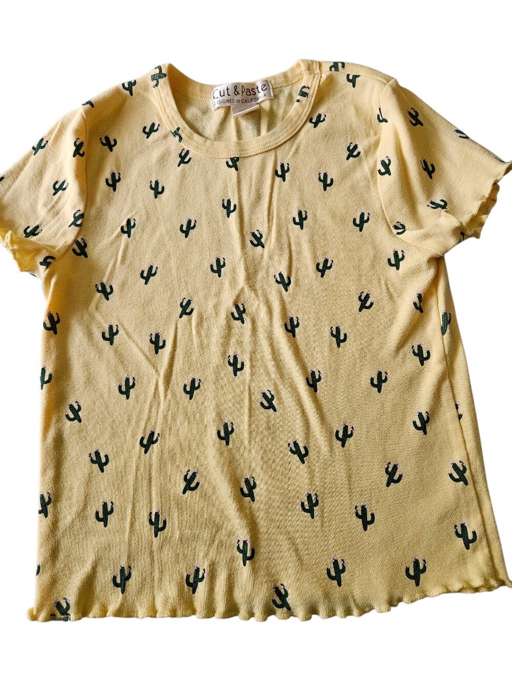 Girls Cut & Paste brand Yellow Cactus Print Short Sleeve Tee, Small